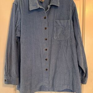L.L. Bean Blue Textured Button-Down Shirt